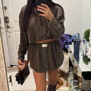 Brown Long-Sleeve Shirt Dress 2 pieces